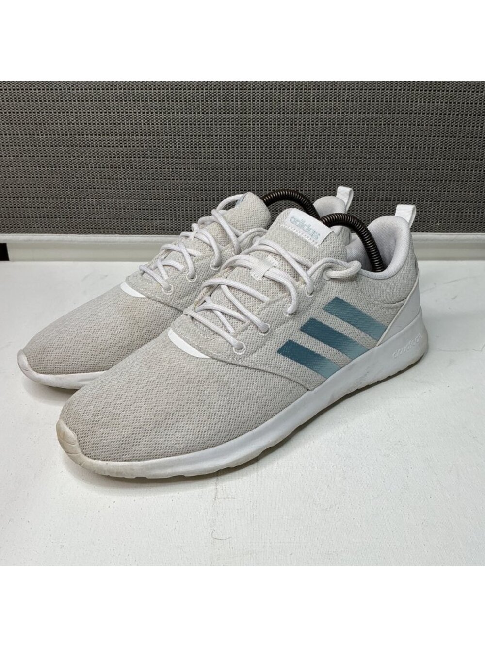Adidas Cloud foam Woman's Sneakers Size 12 White W/ Blue Stripes Lightweight